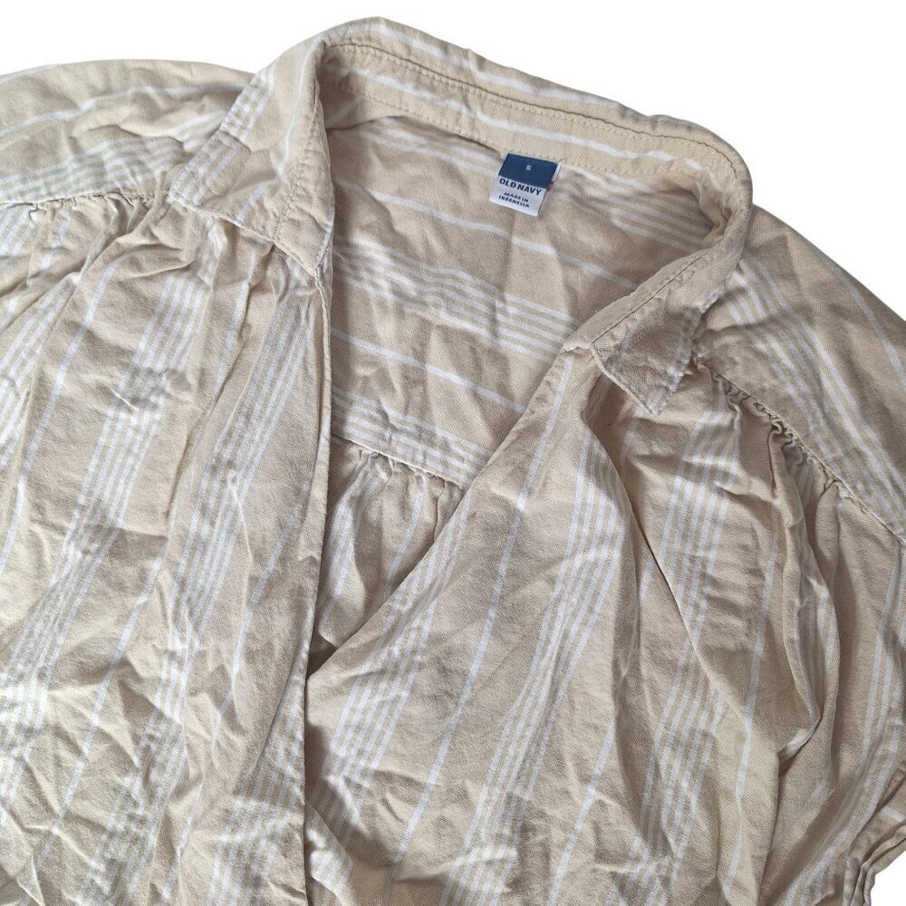 Old Navy Striped Beige Wrap Crop Top Blouse Small